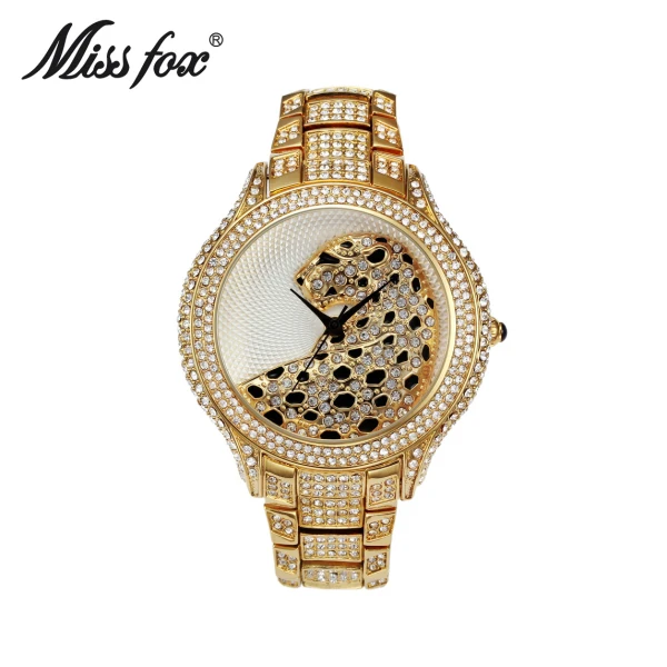 leopard gold 2 Miss Fox Женские часы лучший бренд Роскошные леопардовые женские часы женские блестящие алмазные серебряные часы женские часы из нержавеющей стали - Цвет: leopard gold 2