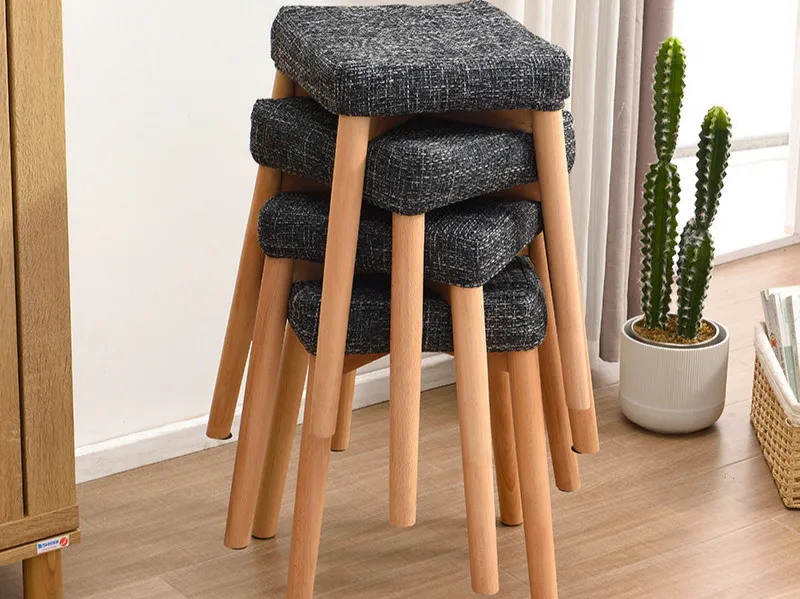 

High stool home small solid wood fabric sofa stool fashion creative Nordic chair net red single makeup stool