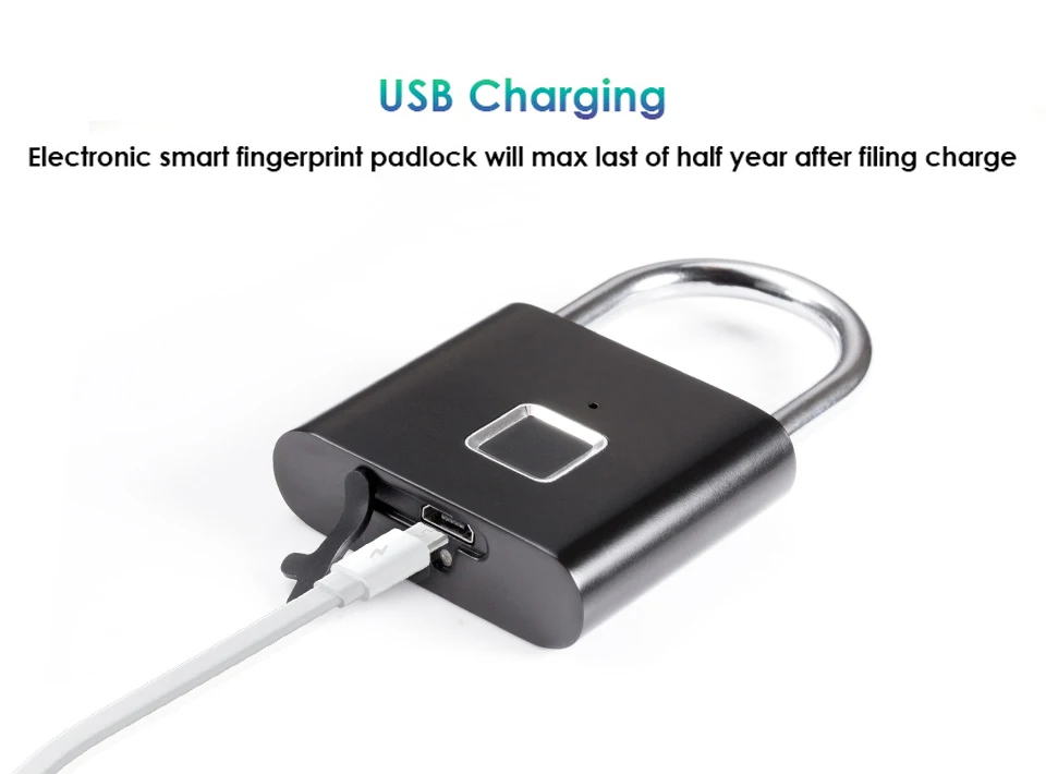 Умный Замок с отпечатком пальца, USB Перезаряжаемый электронный домашний Противоугонный замок для безопасности, замок для двери, замок для багажа