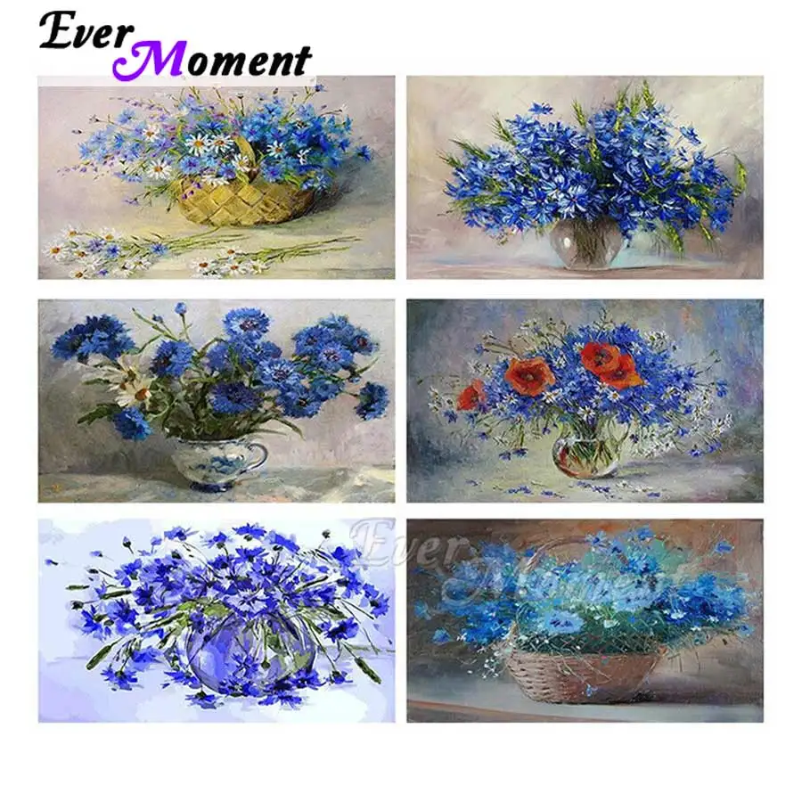 Картина с бриллиантами Ever Moment ручная работа голубой цветок картина сделай сам