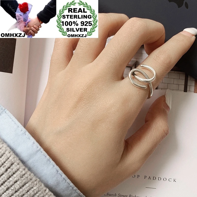

OMHXZJ Wholesale HC22 European Fashion Fine Woman Girl Birthday Party Gift Vintage Irregular 100% 925 Sterling Silver Open Ring