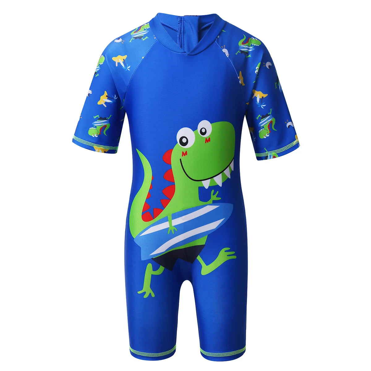 

Kids Boys One-piece Swimsuit Shark Dinosaur Printed Swimwear Short Sleeves Zippered Children Bathing Suit Summer Beach Sunsuit