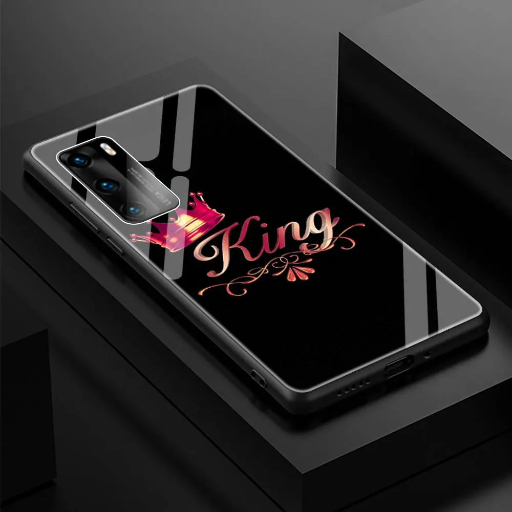 

King And Queen Soft Edge Phone Case Cover for Huawei P30 P20 P10 Lite P40 Pro P Smart Z 2021 Luxury Tempered Glass Shell