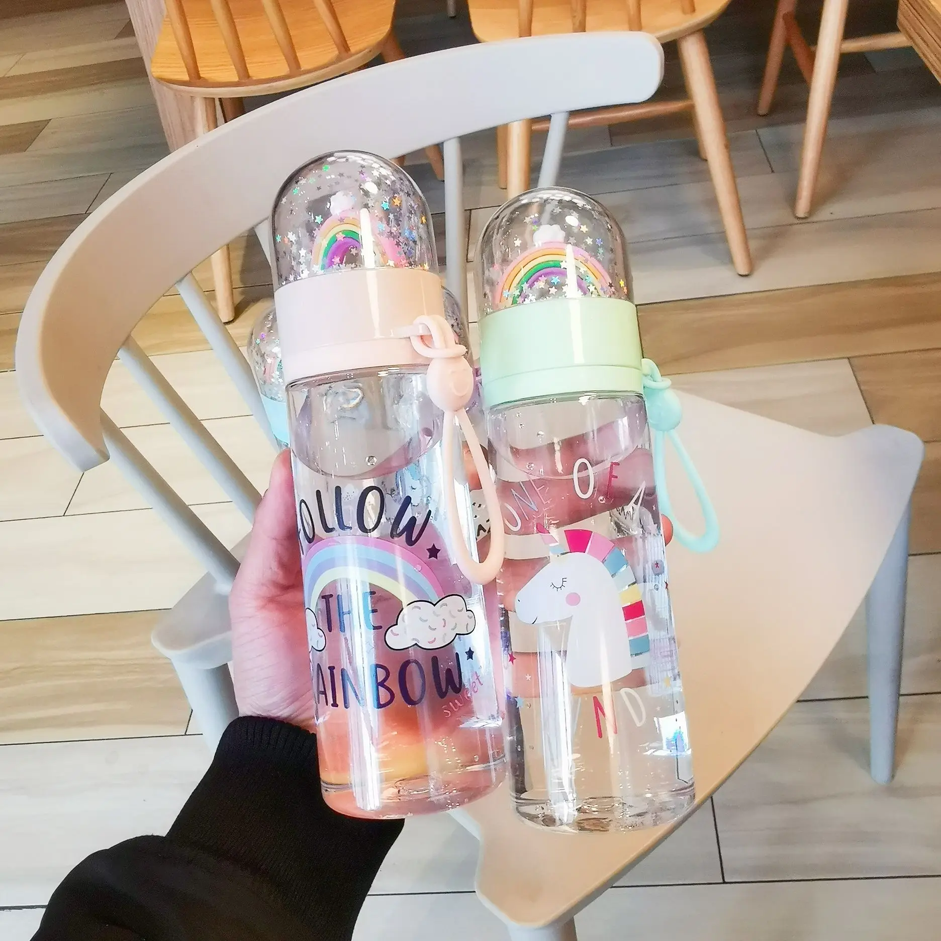 Water bottle cute unicorn creative micro landscape interesting design plastic water cup rainbow color girl portable | Дом и сад