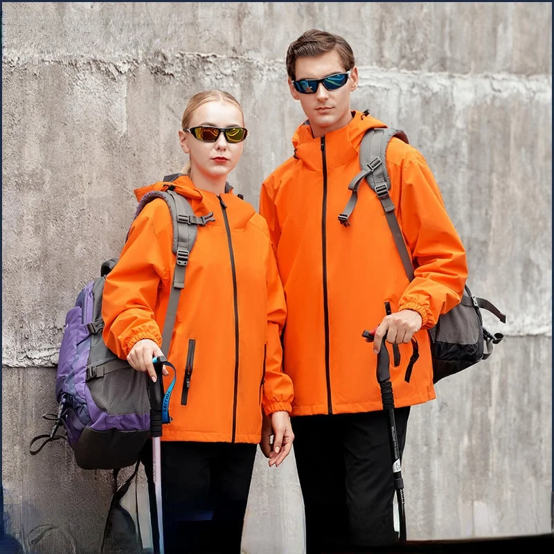 

Four-way stretch single-layer outdoor mountaineering windproof waterproof jacket embroidered corporat：Red hone team work clothes