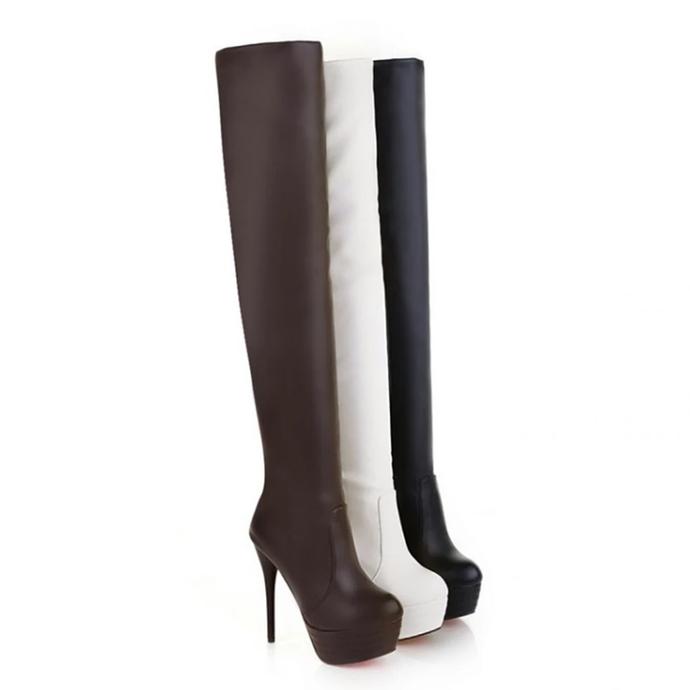 Зимние теплые женские сапоги из мягкой кожи на платформе с круглым носком тонком