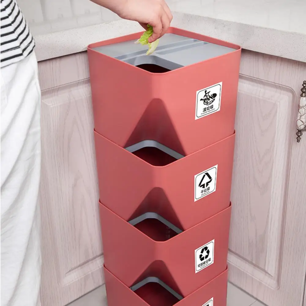 

60% Dropshipping!!Stackable Desktop Recycling Sorting Trash Can Household Dry Wet Rubbish Bin