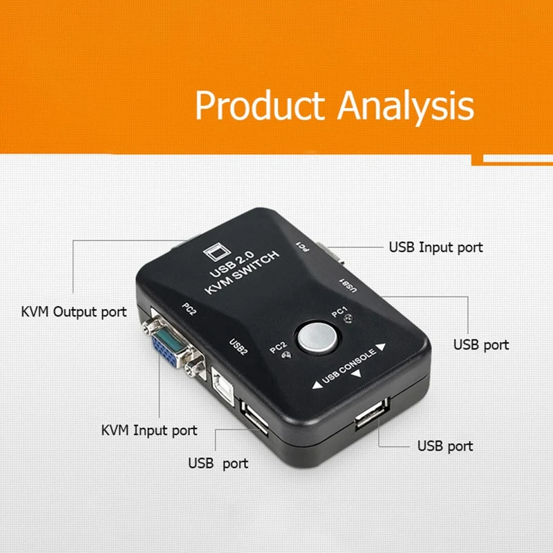 

Usb 2.0 Kvm Switch 2 Port Usb Switcher 1920*1440 Vga Svga Switch Splitter Box For Computer Sharing Monitor Keyboard