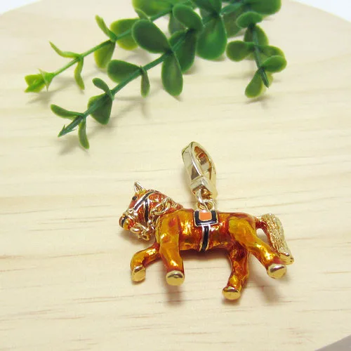 Fashion Gold brown battle steed War horse Charms Handbag Zipper Key Chains For Women Bracelet, Necklace