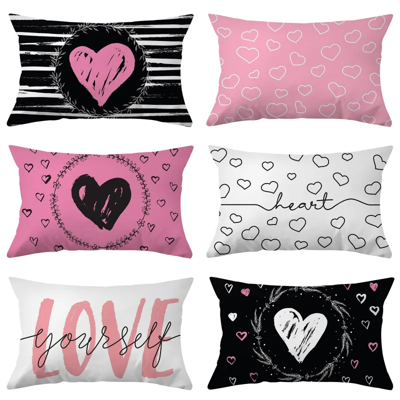

Black White Pink Decorative Pillow Cases Love Heart Print Throw Pillows for Living Room Home Bed Sofa Cushion Covers 30x50cm