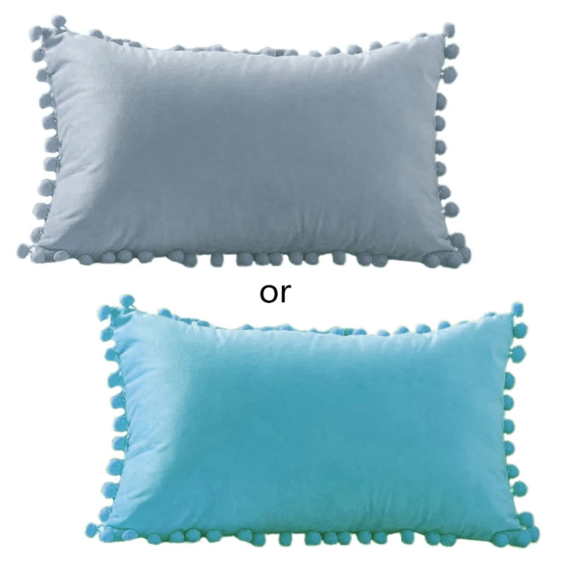 Nordic Style Velvet Lumbar Waist Throw Pillow Cover with Pom Simple Solid Color Decorative Rectangle Cushion Case | Дом и сад