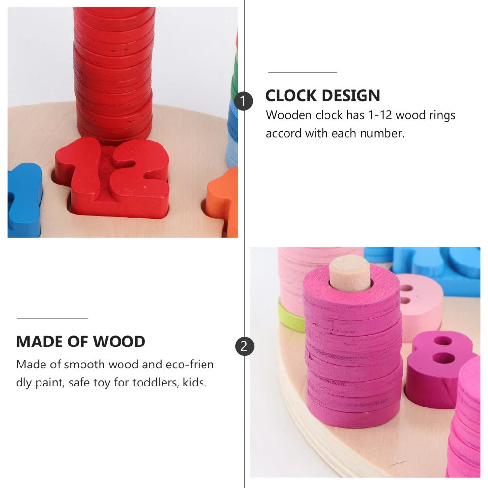 

1 Set Colorful Wooden Clock Time 1-12 Numbers Early Learning Educational Gift for Baby Toddlers Boys Girls