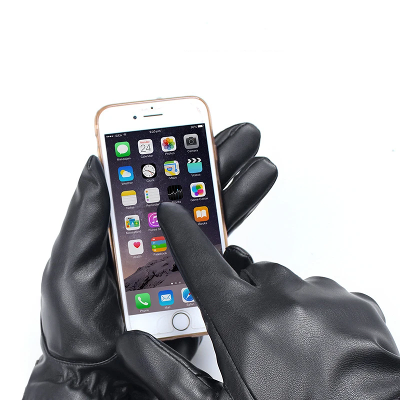 Мужские кожаные перчатки зимние Бархатные толстые теплые водонепроницаемые