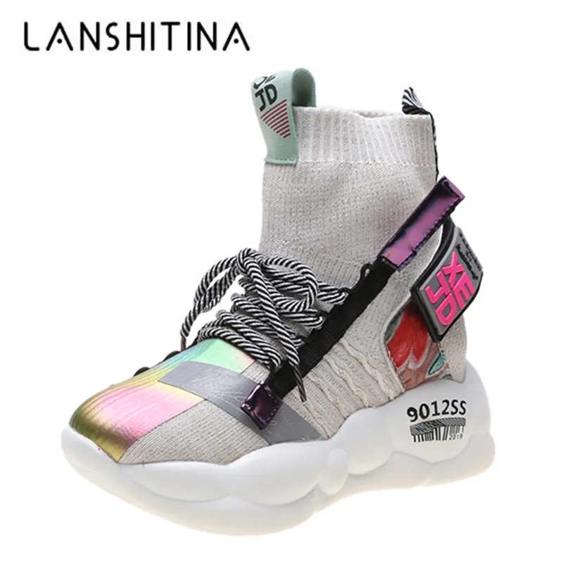 

2020 New Autumn Number Shoes Women Colorful Leisure Fashion High Top Sneakers Breathable Sock Shoes Woman Platform Dad Shoes