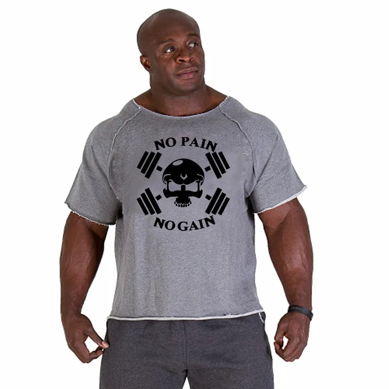 

Men Oversize T-shirts Gym Fitness Clothing Mens No Pain No Gain T Shirt For Male Bodybuilding Tshirts Loose Breathable Clothes