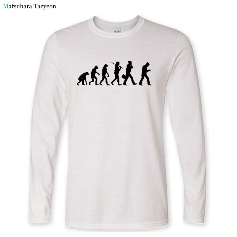 

Funny Evolution White Collar Office Worker Print T Shirt for Men Cotton Long Sleeve T-shirt Casual T Shirts Men Autumn Tops Tees