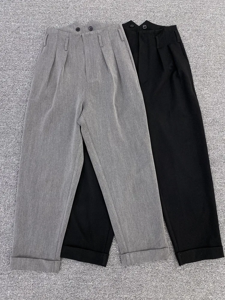 Women Pants Solid Color Ankle-length Rolled Office Lady Trousers with Pockets