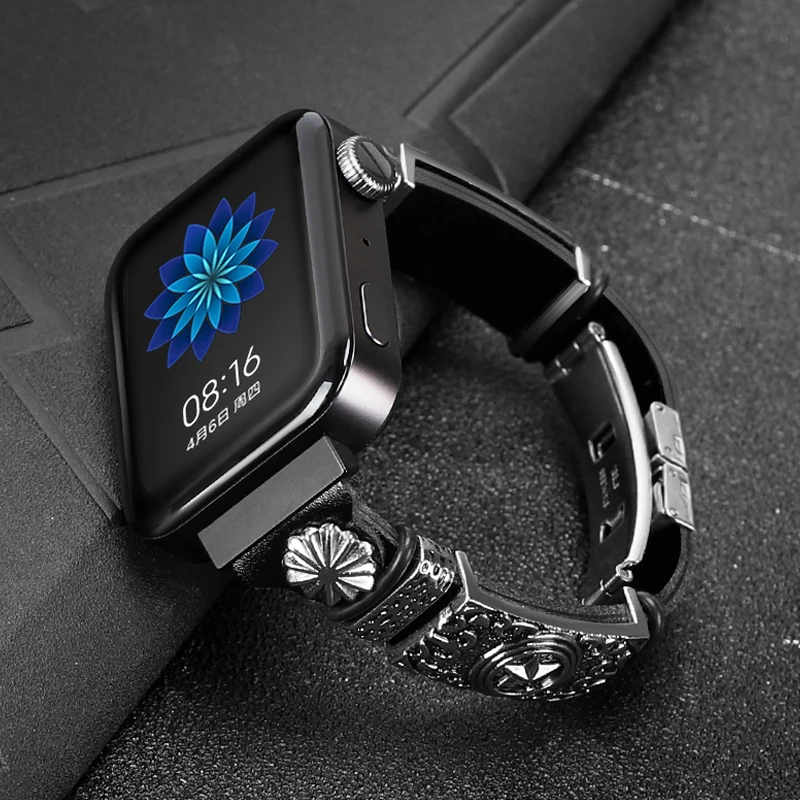 Кожаный ремешок для смарт-часов Xiaomi браслет в стиле ретро mi Watch металлические