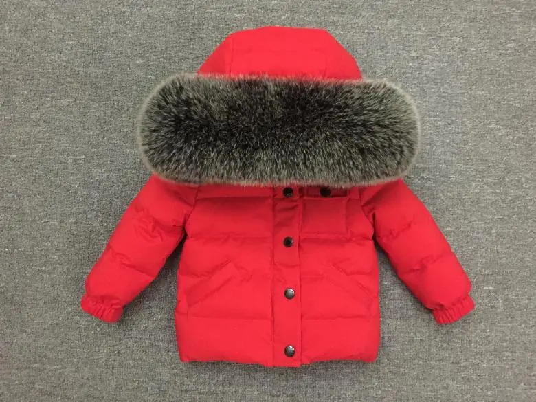 red fox fur Лидер продаж, пуховые парки с большим натуральным меховым воротником в русском стиле, плотные пуховые пальто Детская одежда черного цвета с серым мехом - Цвет: red fox fur