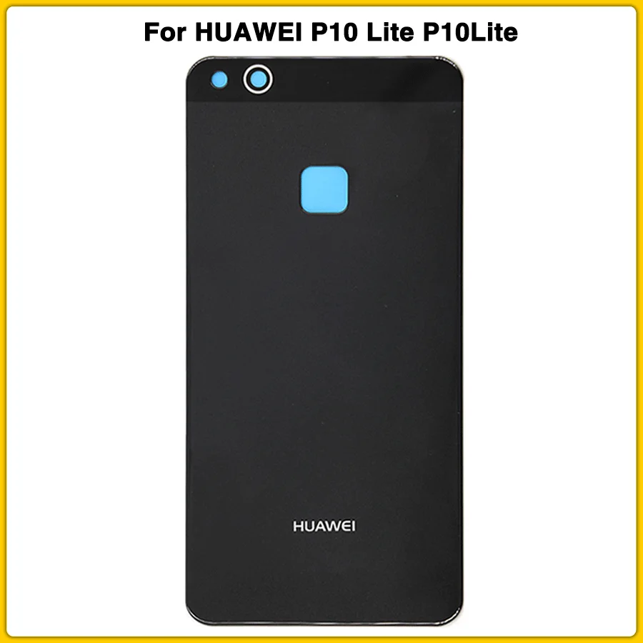 Black Чехол для задней панели P10Lite, стекло для HUAWEI P10 Lite 5,2 '', задняя крышка для батареи, задняя крышка для двери с клейкой наклейкой - Цвет: Black
