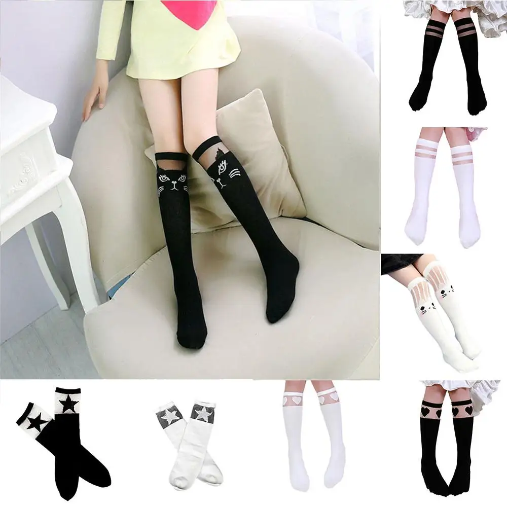 Милые детские чулки для девочек гольфы до колена мягкие черные и белые Колготки с