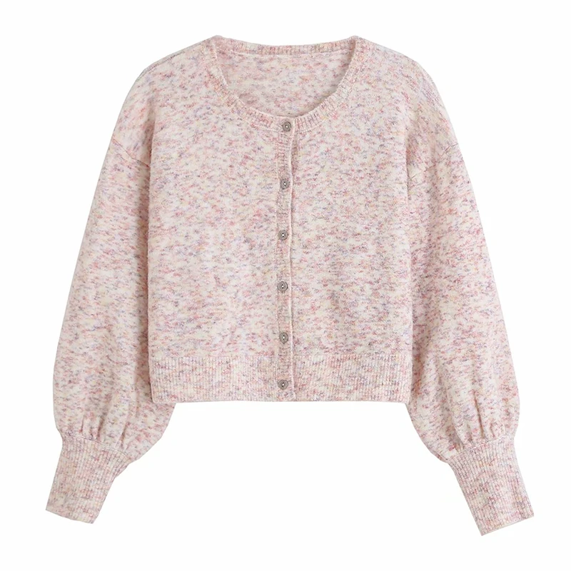 

Elegant Women Pink Sweaters 2020 Fashion Ladies O-Neck Button Knitted Coats Streetwear Female Chic Lantern Sleeve Cardigan