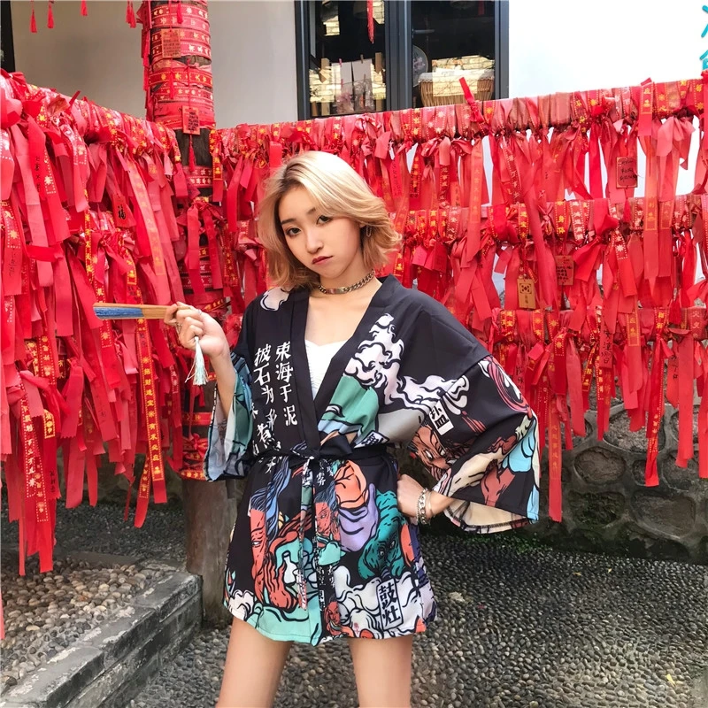 Японское кимоно юката кардиган модная блуза женское Haori в традиционном стиле Obi