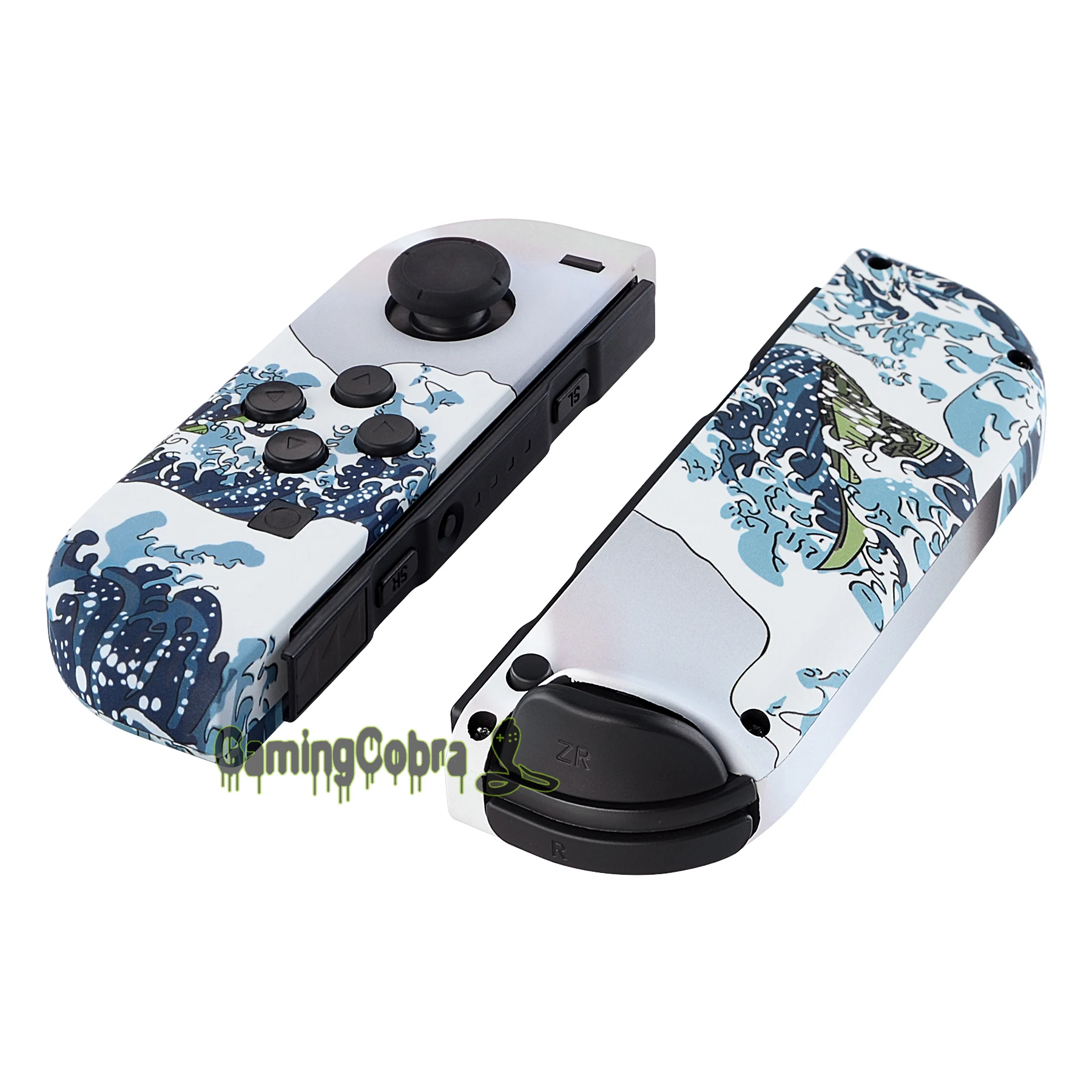 eXtremeRate Soft Touch Grip The Great Wave Controller Housing Shell Case with Full Set Buttons for NS Switch JoyCon &amp OLED |