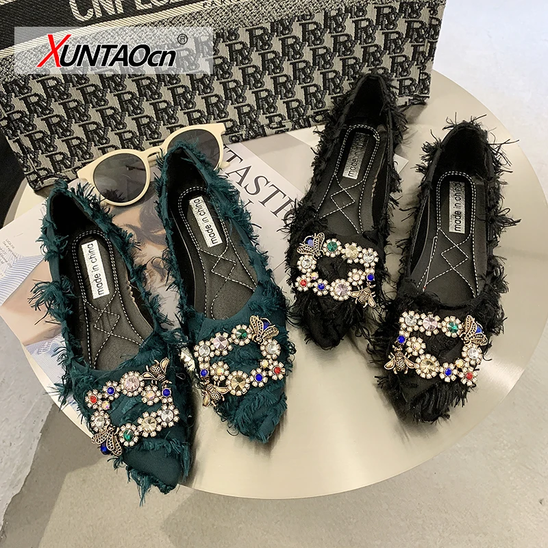 

Fashion Lady Rhinestone Bee Flats Women Loafers Shallow Mouth Spring Shoes 2021 Stylish Female Casual Outside Walking Shoes
