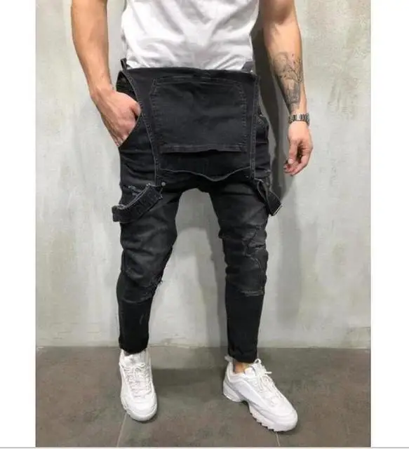 

Men's Ripped Jeans Jumpsuits Luxury Brand Streetwear Distressed Denim Rompers Broken Overalls Male Long Pants 2020 New Plus Size