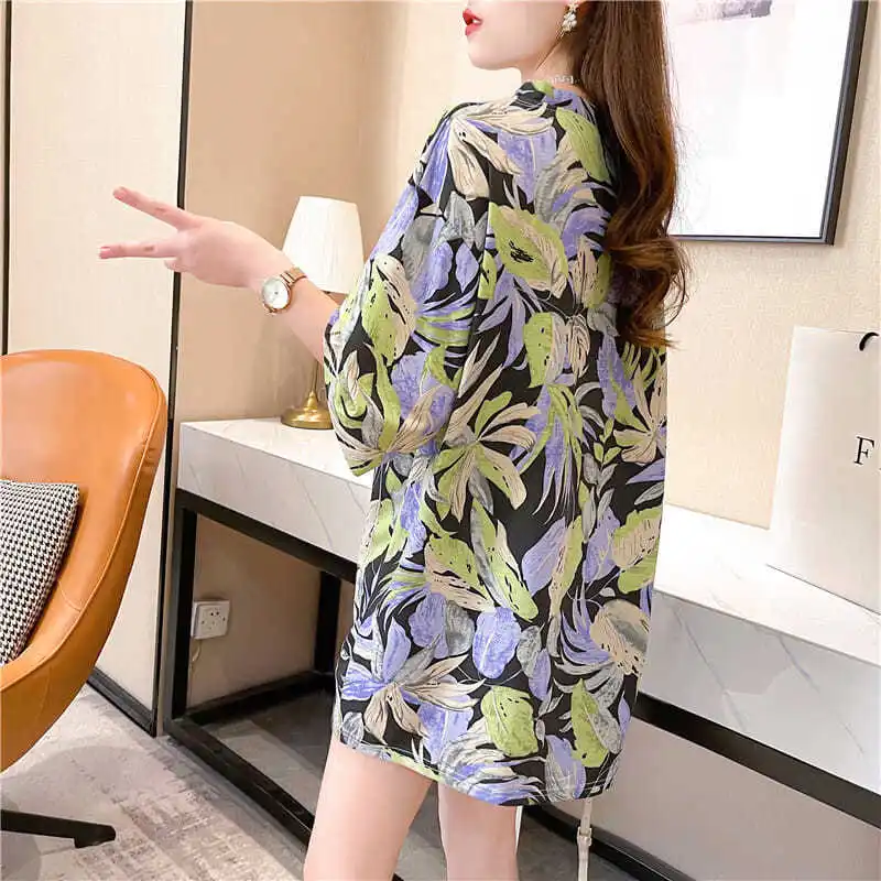 

Spring and summer new mid long T-shirt women's short sleeve loose and simple printing Korean half sleeve