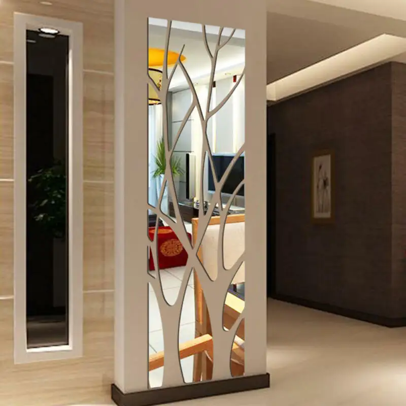 

Новая 3D акриловая зеркальная Настенная Наклейка на дерево, съемная художественная наклейка «сделай сам», домашний декор, Фреска 100x28 см