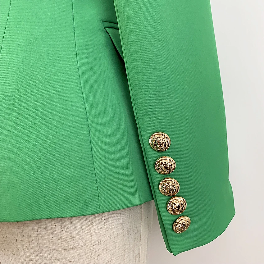 

HIGH STREET 2021 New Designer Blazer Women's Metal Lion Buttons Double Breasted Classic Blazer Jacket Emerald Green