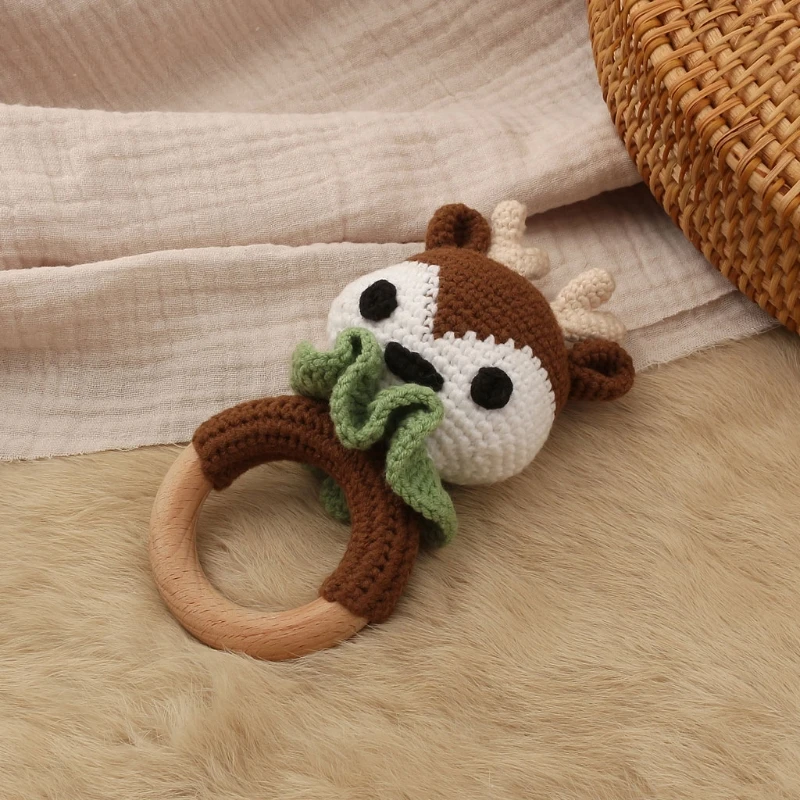 

Baby Teether Safe Wooden Toys Mobile Pram Crib Ring DIY Crochet Rattle Soother 54DF