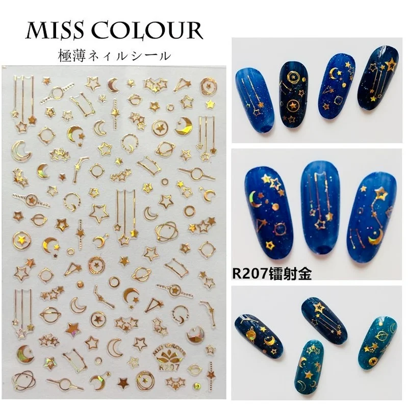 

3D Laser Gold and Silver Star and Moon Nail Stickers Phototherapy Nail Art Supplies Nail Stickers Nail Art Metal Jewelry