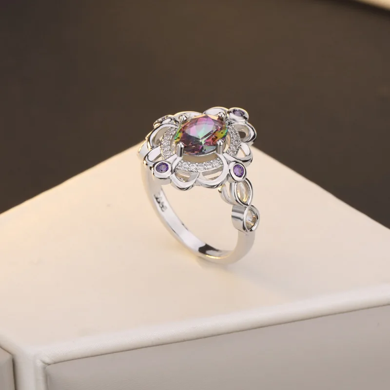 Мистик огонь камень волна большие кольца для женщин серебро 925 пробы Овальный