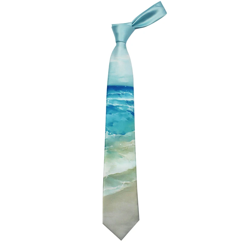 

Free shipping New men's male fashion Original design necktie light blue sea print tie party 7CM tie personality birthday gift
