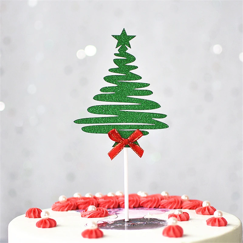 

5pcs/set Merry Christmas Cake Topper Mini Christmas Tree New Year Cupcake Toppers Xmas Party Ornaments Kids Birthday Cake Decor