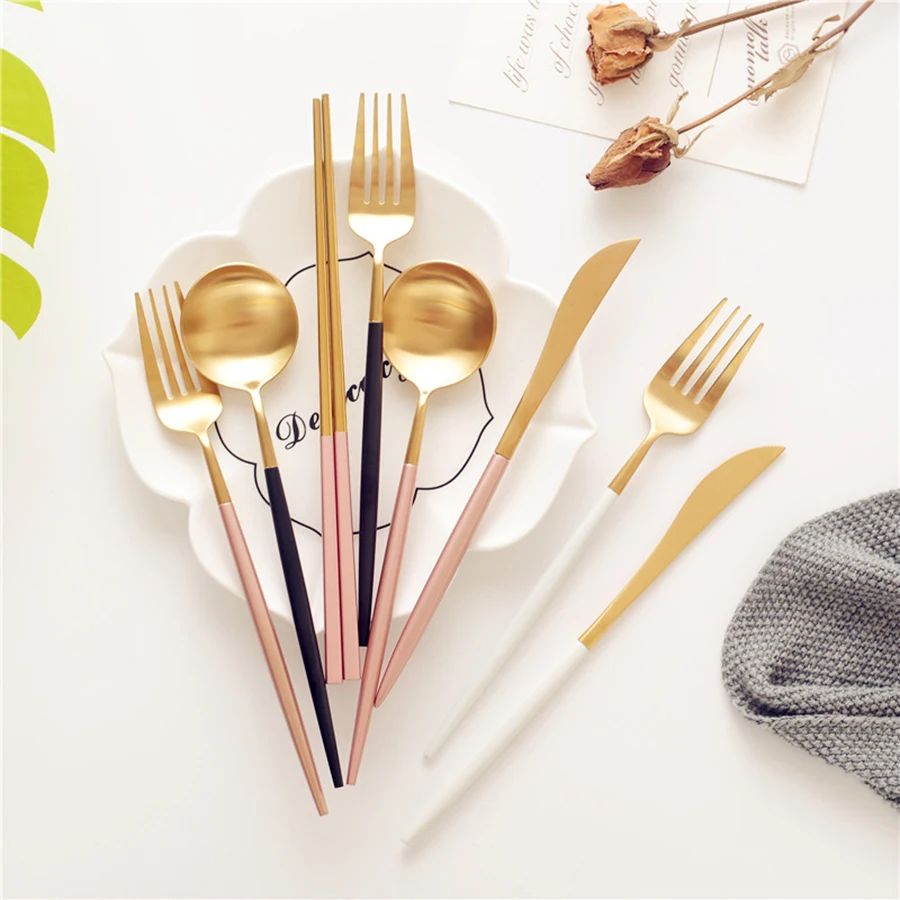 Столовая ложка столовые приборы из нержавеющей стали розовое золото кухонная