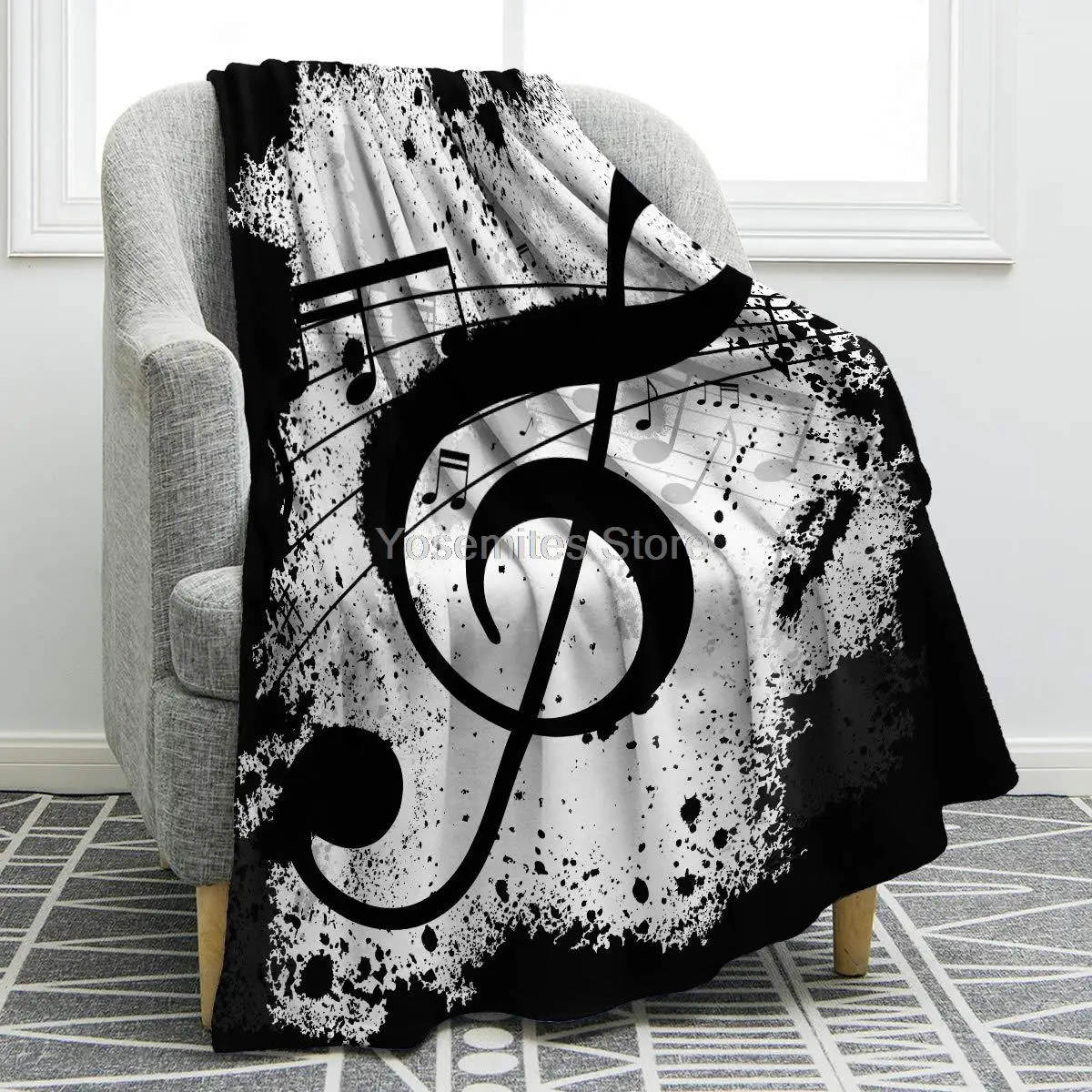 Одеяло Jekeno Music Note двустороннее мягкое удобное офисное покрывало с принтом | Дом и