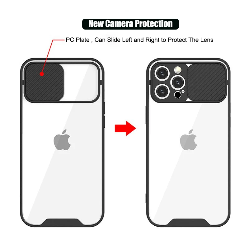 

Slide Camera Protection Case for iPhone12 11Pro Max Mini Xr Xs X 7 8Plus Transparent Acrylic TPU Cover for iPhoneSE phone coque
