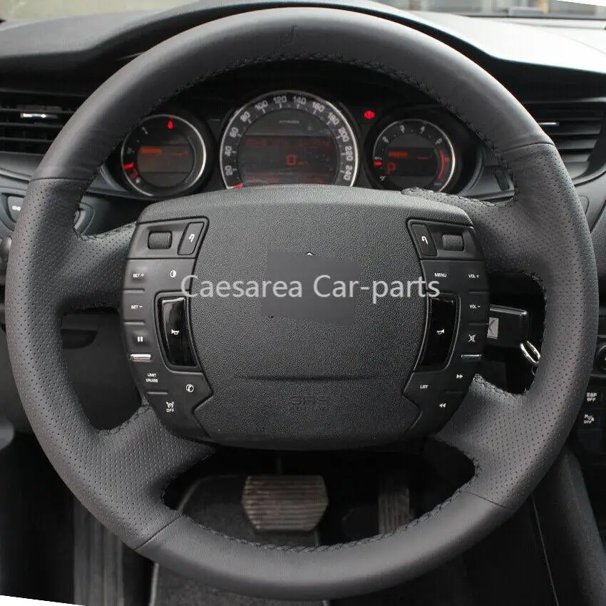 

Black Leather Hand-stitched Car Steering Wheel Cover for Citroen C5 2008-2017