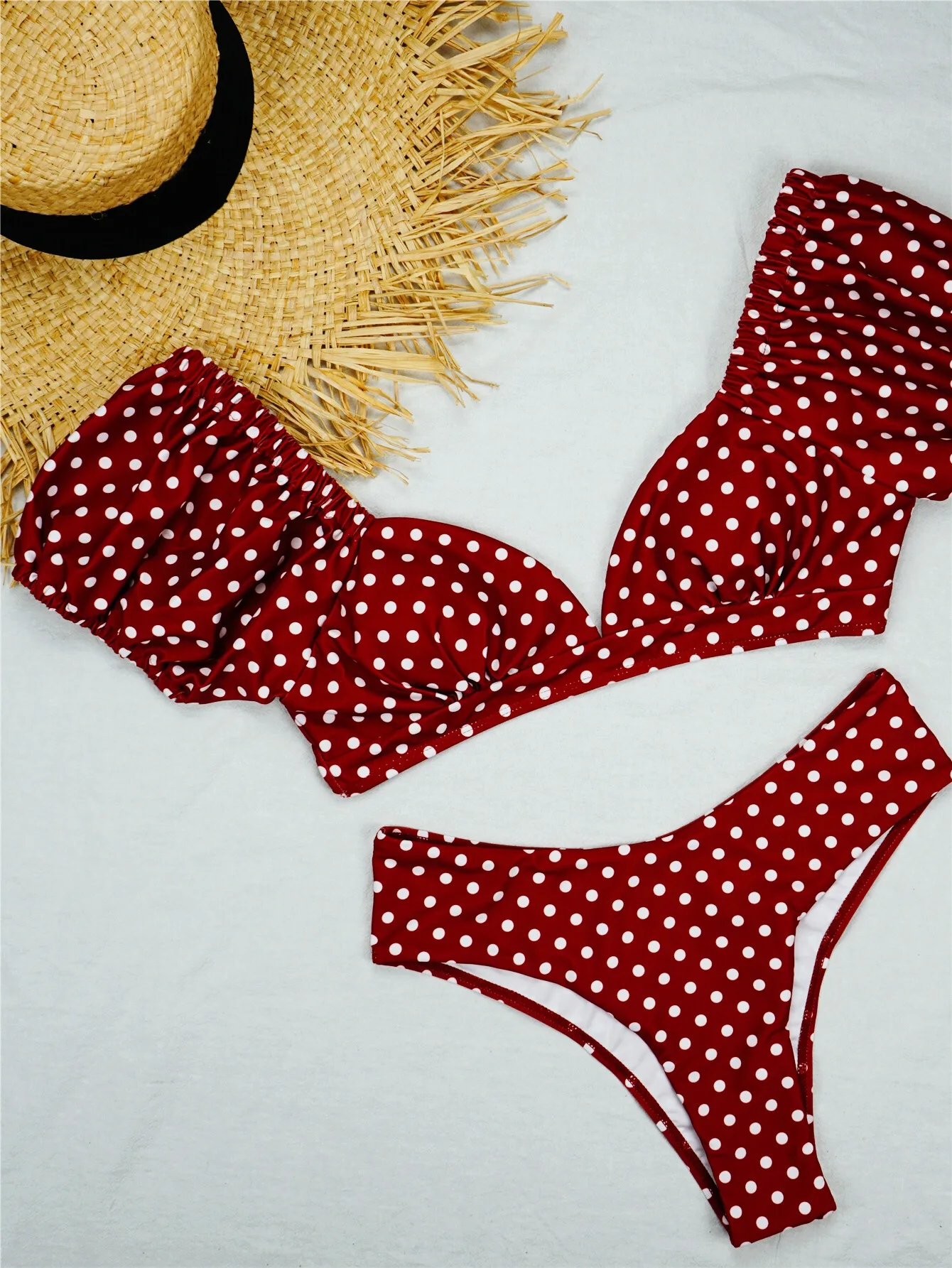 

Sexy Short Sleeve Bikini Set Swimwear Polka Dot Swimsuit Women Brazilian Bikinis Deep V Neck Beachwear High Waist Biquinis