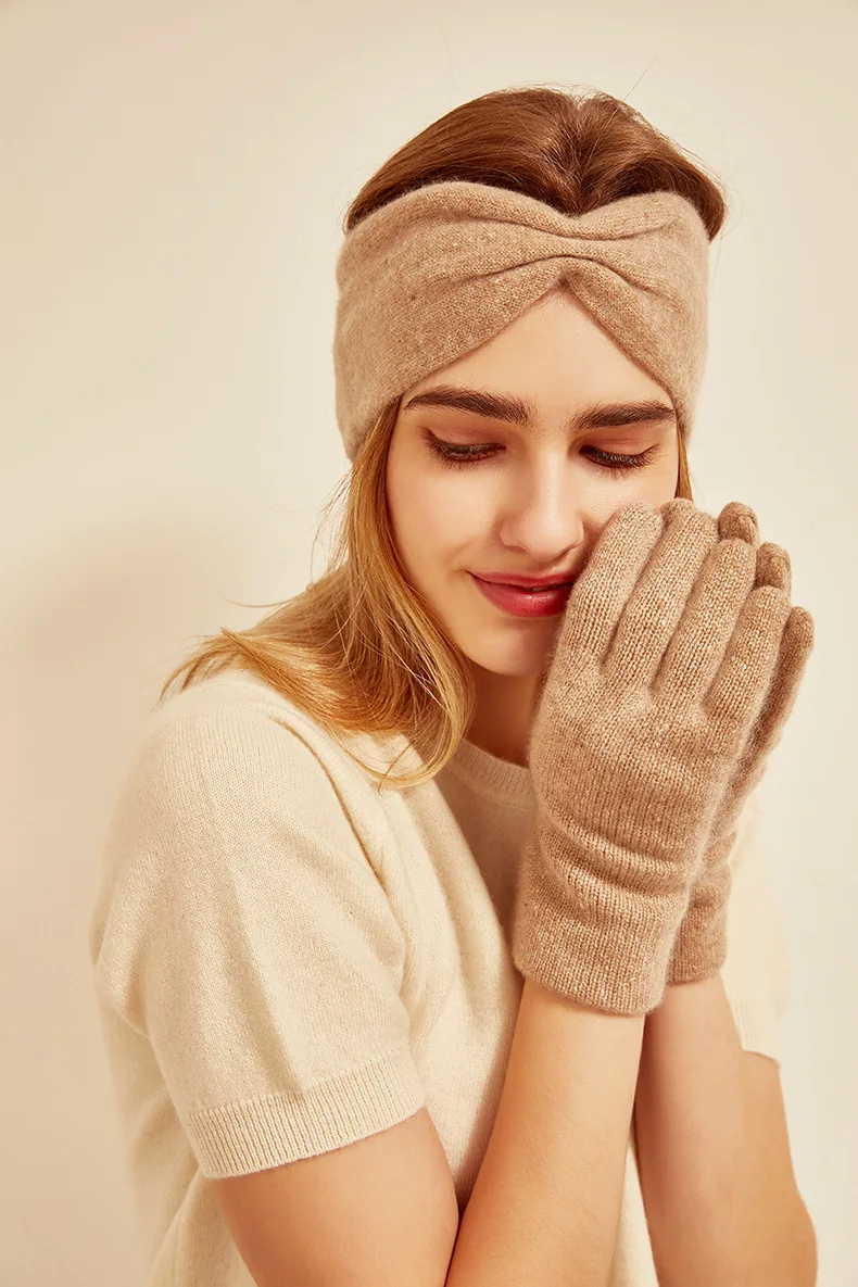 Комплект из четырех предметов теплая 100 кашемировая шапка и шарф Женский Зимний