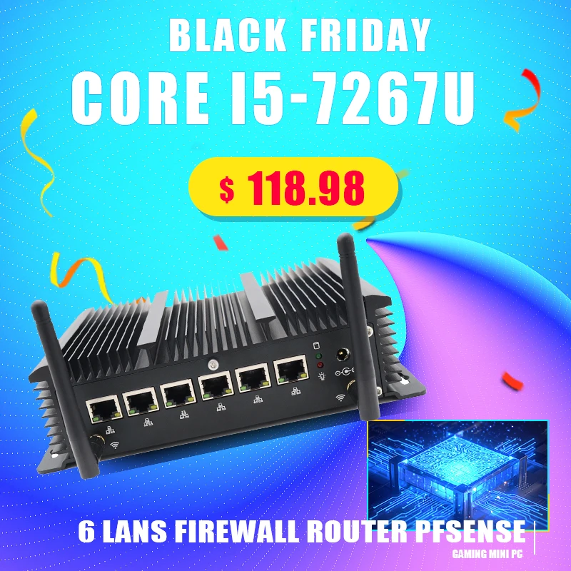 Topton безвентиляторный мини ПК Intel Core i5-7267U Celeron 3865U брандмауэр Pfsense роутер 4 * USB3.0 2 RS232