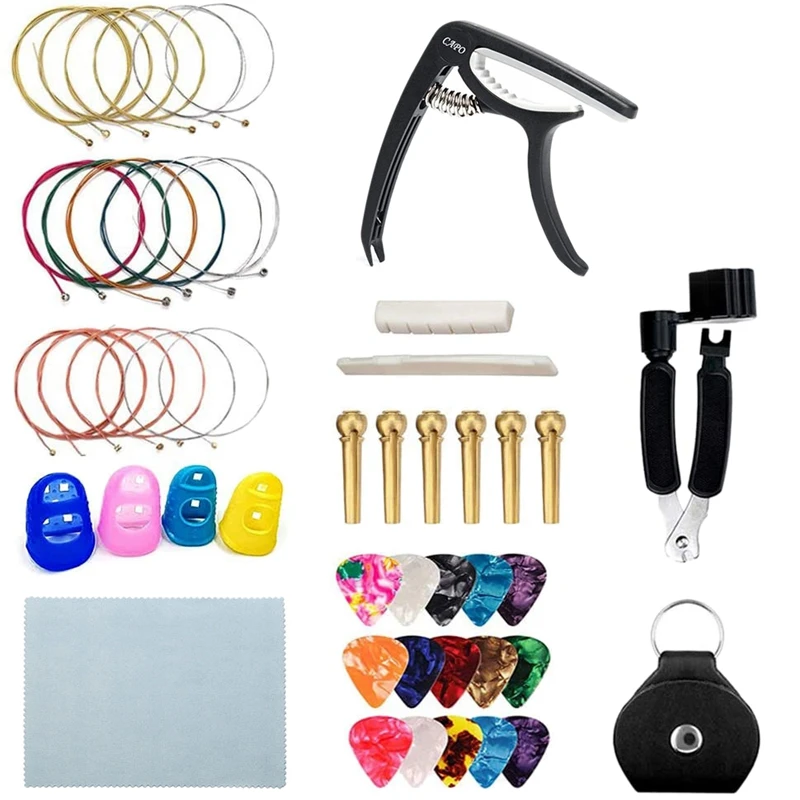 

Набор аксессуаров для гитары, включая 3 в 1 удерживающий инструмент, медиаторы и медиаторы, каподастр, струны гитары, мостовые штифты (33 шт.)