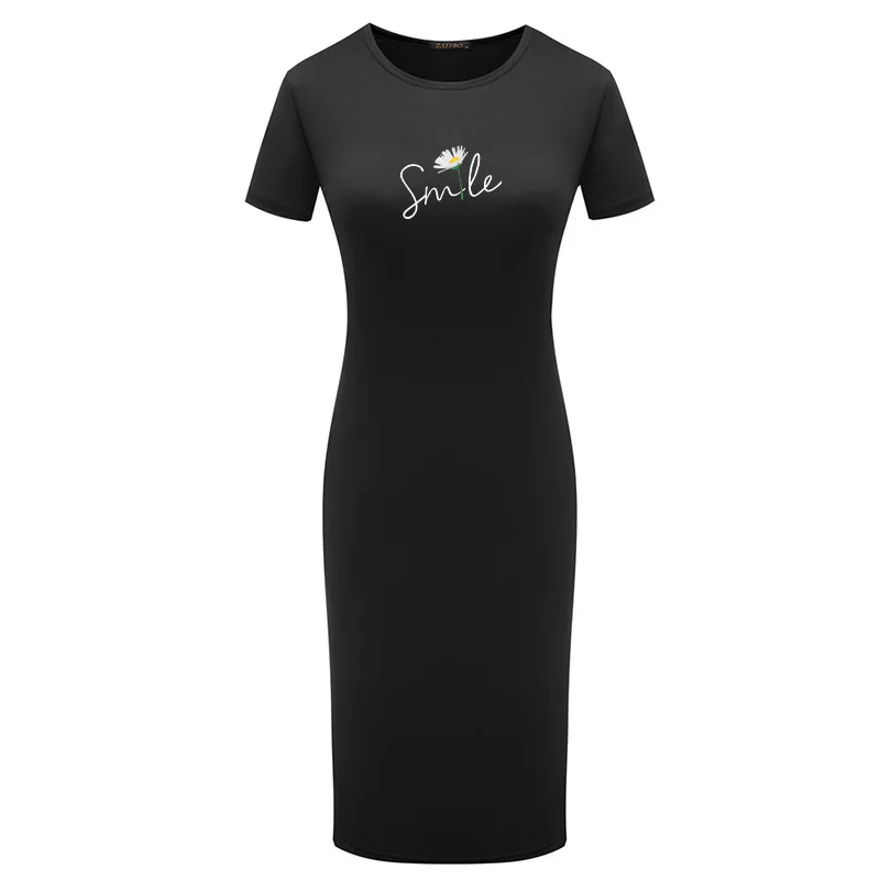 Летнее женское облегающее платье новое повседневное с принтом смайлика и цветов