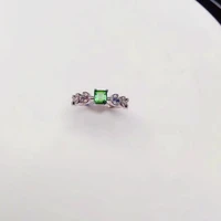 elegant silver leaf ring with gemstone 4mm natural diopside silver ring for young girl 925 silver diopside jewelry gift for girl