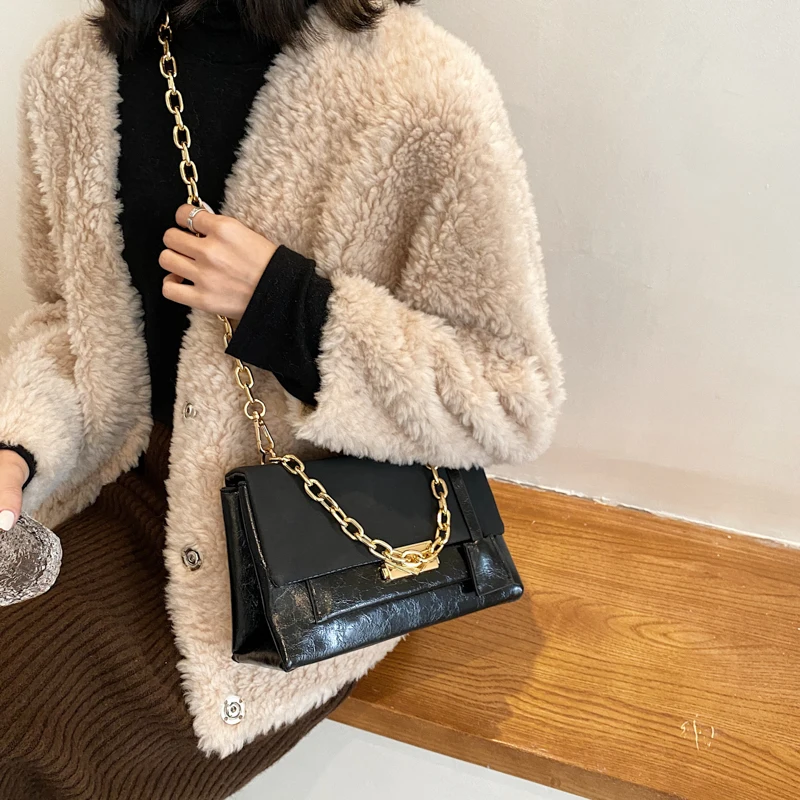 

Toposhine Oil Wax Leather+Scrub Leather Shoulder Bag for Women Solid Square Bag 2020 Vintage Classic Design Women Shoulder Bag
