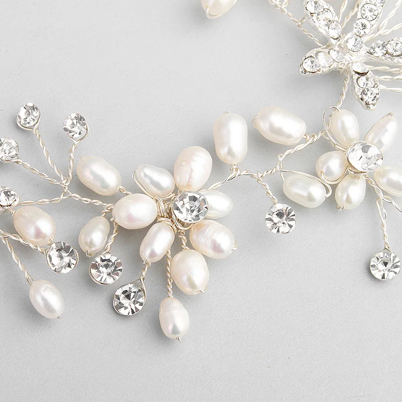Floralbride ручной работы Австрийские кристаллы стразы пресноводный жемчуг свадебный